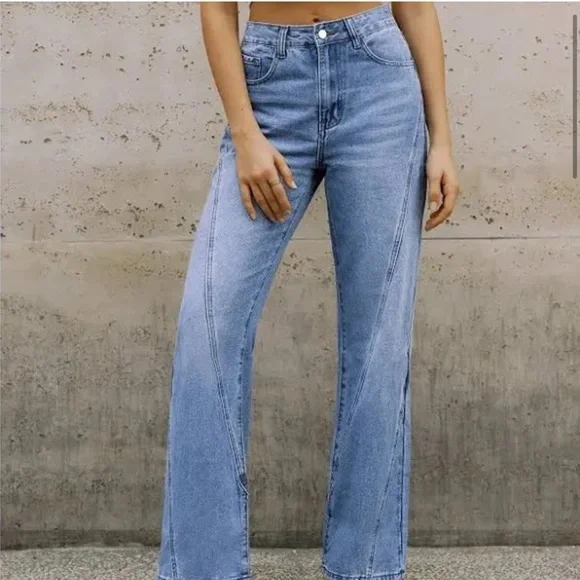 NWOT Commense Seamed Jeans Straight Leg High Rise Denim Medium Wash Blue Size S - Picture 2 of 5